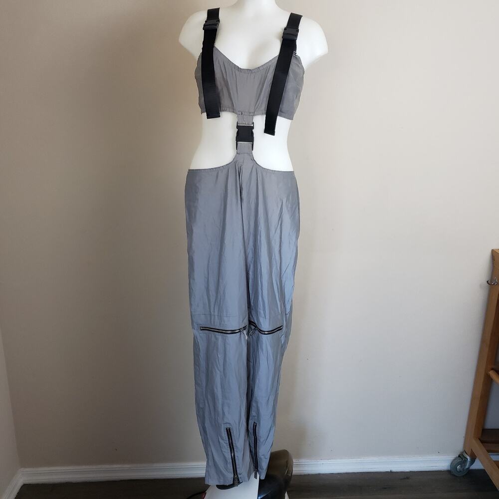 Jaded London Womens Gorpcore Rave Silver Outfit Pants & Top. Size‎ L